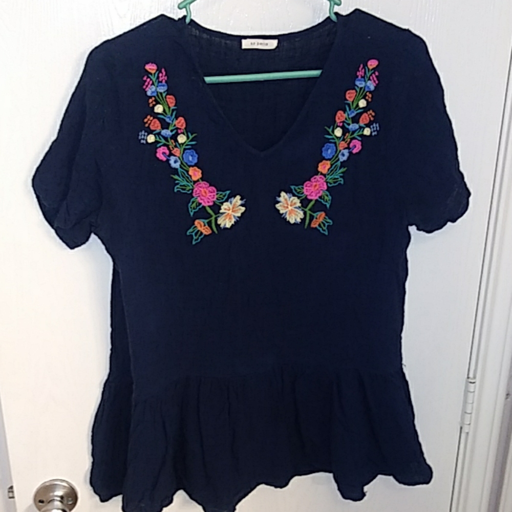 Embroidered Navy top